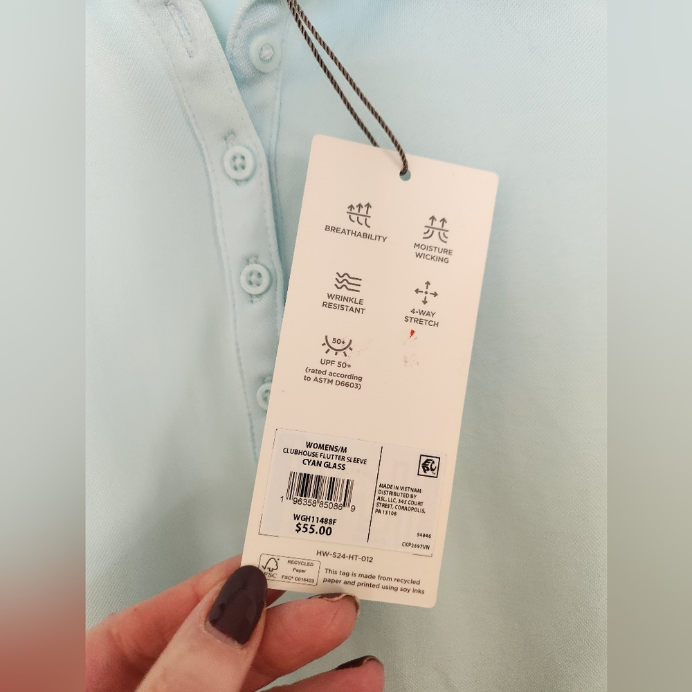 Walter Hagen Women's Clubhouse Flutter Sleeve Golf Shirt, size M, Light Blue NWT - Picture 7 of 10